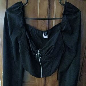 Black Long Sleeve Zipper Top
